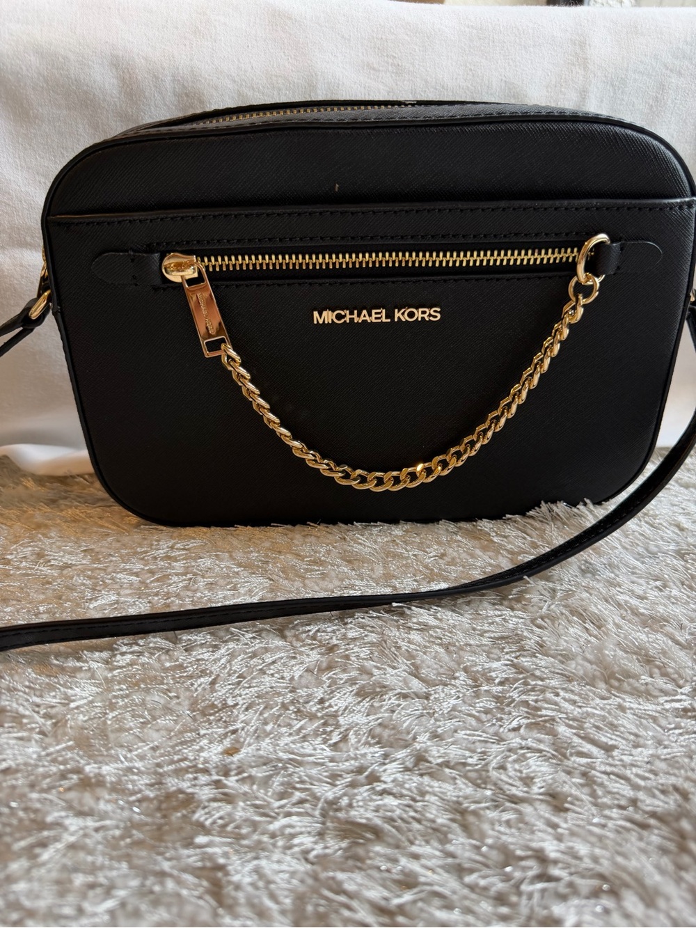 Michael Kors Black Crossbody Bag with Gold Chain Accent